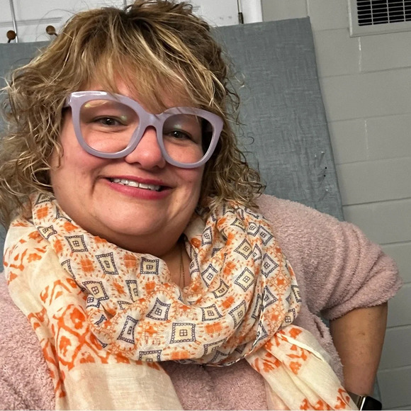 Lulla gauze extra larger scarf orange beige and blue measures 34ish” by 70ish - Picture 10 of 12